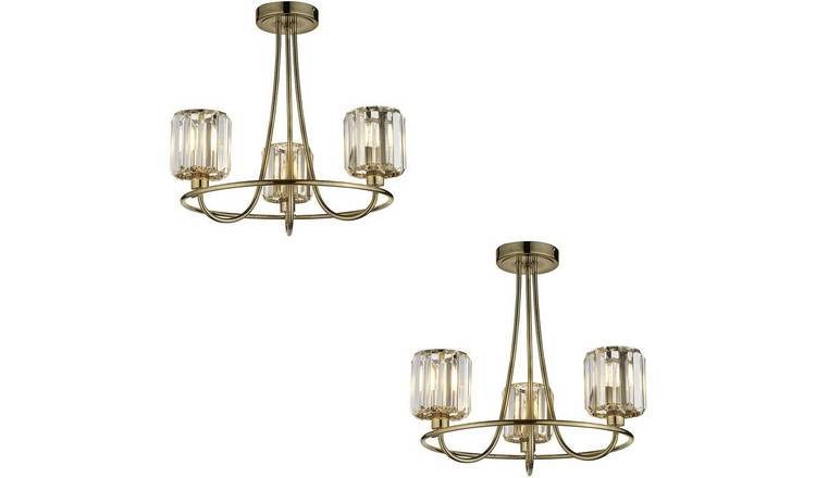 Loops Direct Set of 2 Semi Flush Ceiling Light - Antique Brass Plate