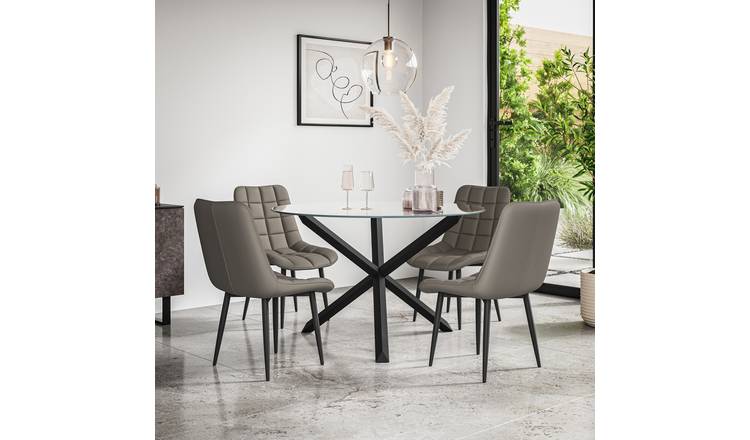 Furniture Online Malvern Nova Glass Top Dining Table & 4 Grey Chairs