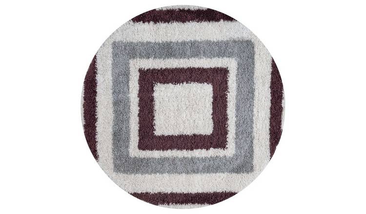 The Rugs Purple Moodi Border Round Shaggy Rug - 120cm