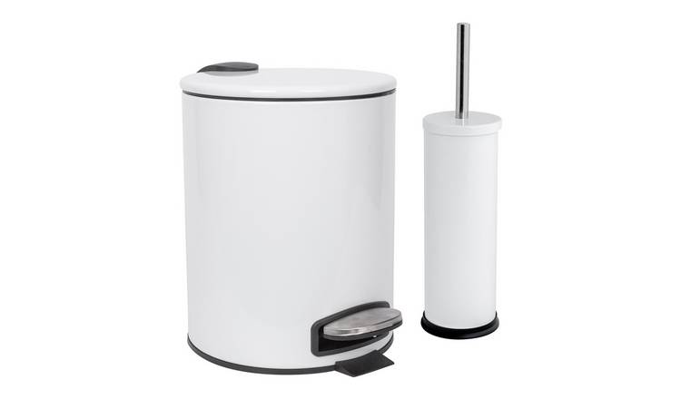 Harbour Housewares Stainless Steel Pedal Bin & Toilet Brush Set - 5L - White