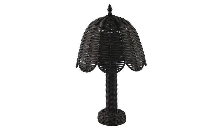 Happy Homewares Washed Black Woven Rattan with Scallop Table Lamp - 25cm