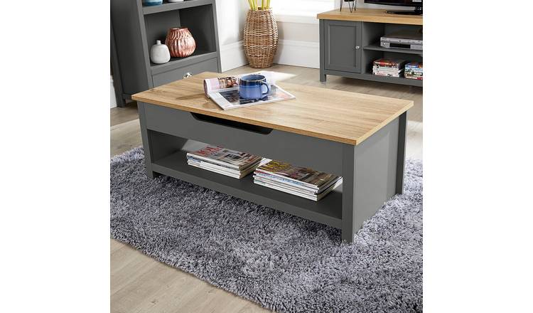 Home Source Avon Lift-Up Coffee Table with Hidden Storage - Graphite