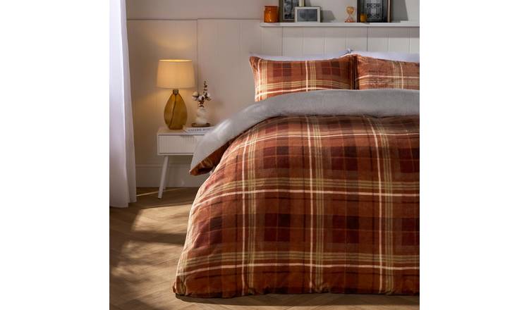 OHS Autumn Check Fleece Duvet Cover Set Rust - King