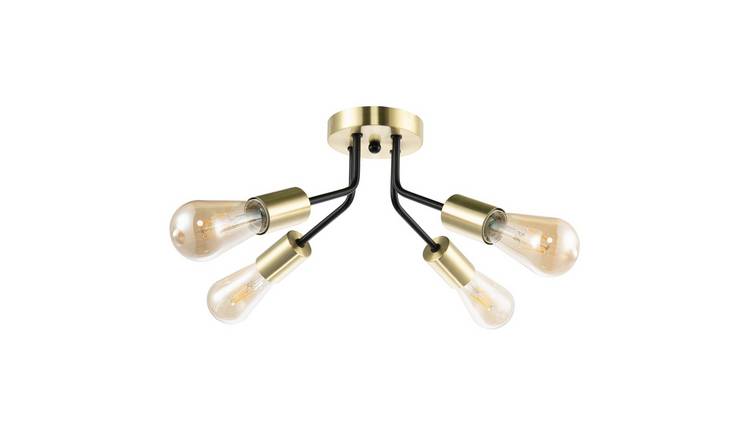 Happy Homewares Vintage Industrial in Satin Gold and Matte Ceiling Light - 36cm
