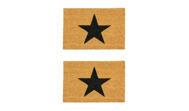 Nicola Spring Coir Door Mats - Black Star - Pack of 2