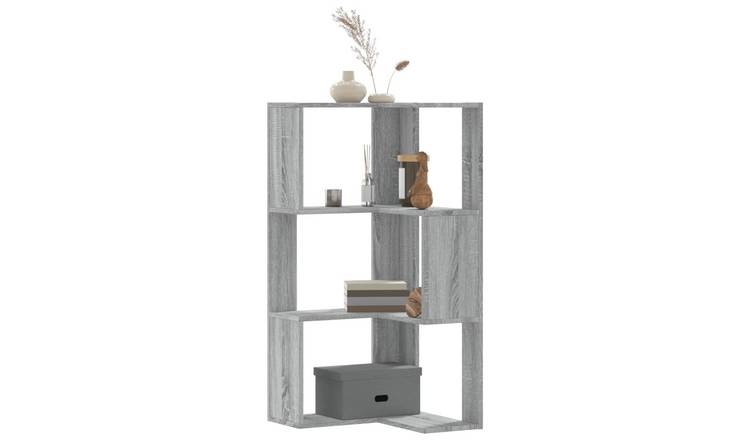 Walplus 3 Tier Engineered Wood Corner Bookcase - Grey and Oak - 50 x 50 x 102 cm