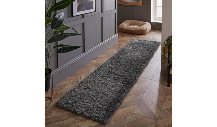 OHS Soft Fluffy Fleece Rug Runner - 60 x 150cm - Charcoal