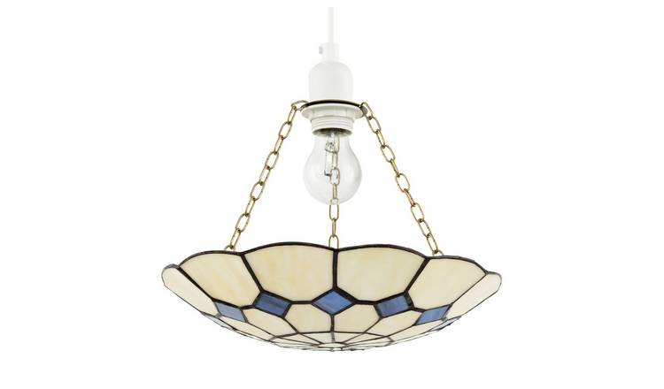 Happy Homewares Purple Amber Stained Glass Tiffany Pendant Shade - 31cm