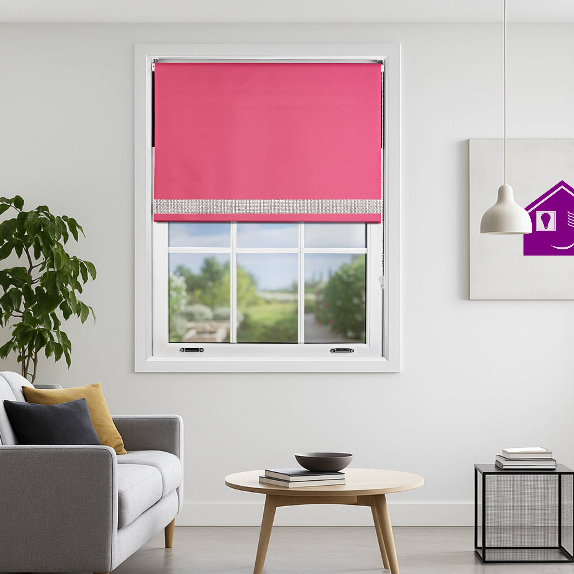 Furnished Fuchsia Blackout Roller Blind Diamante Strip - 60 x 165cm - Image 1