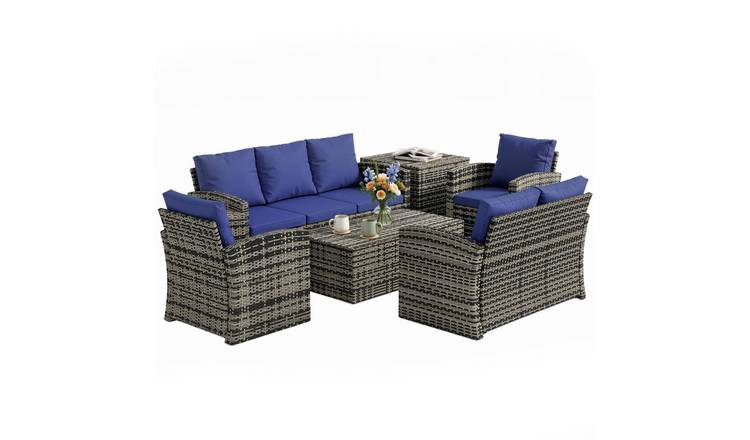 Outsunny 6 Piece 7 Seater Rattan Garden Furniture Set - Blue