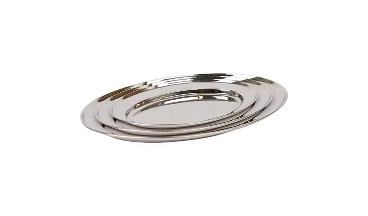 Argon Tableware 3pc Oval Stainless Steel Serving Platter Set