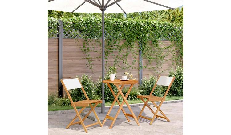 Walplus 3 Piece Solid Acacia Wood Folding Bistro Set - Cream White - 60 x 75 cm