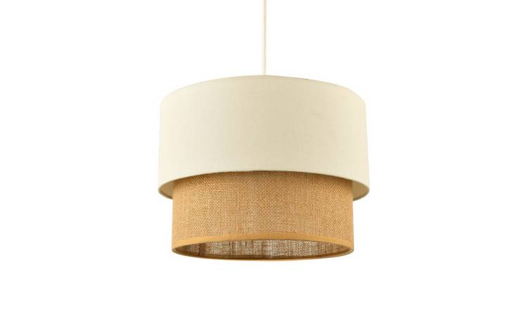 Happy Homewares Brown Two Tier Cream Linen and Natural Pendant Shade - 30cm