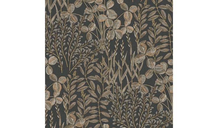 Grandeco Inia Stitched Embroidery Foliage Textured Wallpaper - Charcoal Neutral