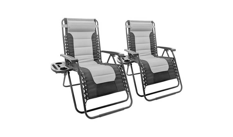 Harbour Housewares Padded Zero Gravity Chair Set - Grey - Pack of 2