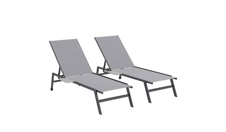 Outsunny Set of 2 with Side Table Sun Loungers - Grey