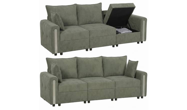 HOMCOM 3 Seater 228cm Velvet Reversible Storage Corner Sofa – Dark Green