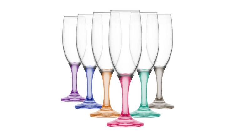 LAV Misket Glass Champagne Flutes - 190ml - Coloured Stem - Pack of 6