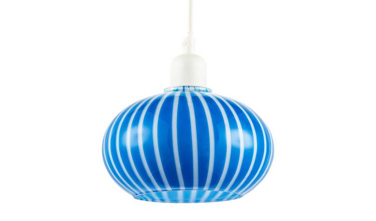 Happy Homewares Blue Striped Glass Circular Pendant Shade - 18cm