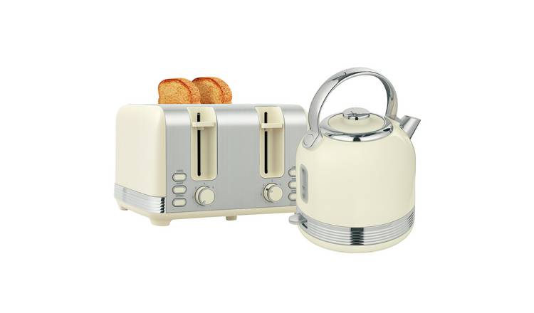 HOMCOM Stainless Steel Kettle and 4 Slice Toaster with 7 Level Browning - Cream