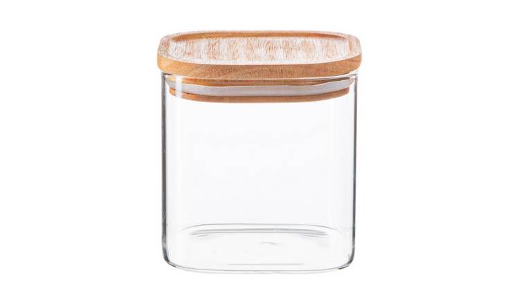 Argon Tableware Square Glass Storage Jar with Wooden Lid - 680ml