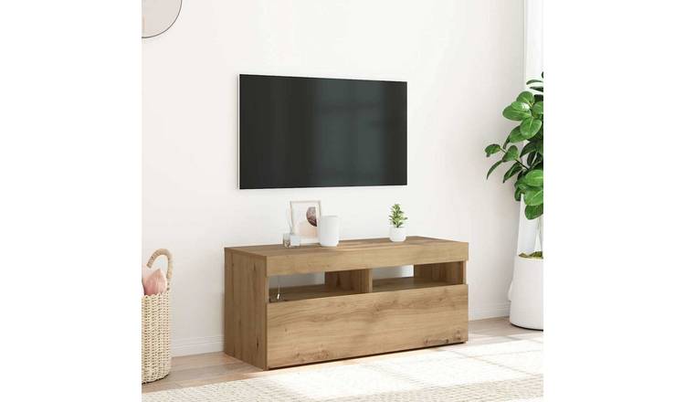 Walplus Engineered Wood RGB LED TV Cabinet - Artisan Oak - 90 x 35 x 40 cm