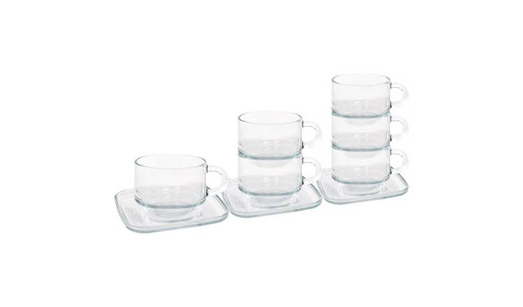 LAV 12pc Cozy Stacking Glass Coffee Cups & Saucer Set - 270ml