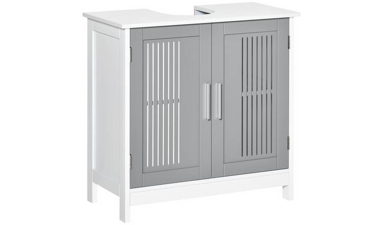 kleankin Modern Adjustable Bathroom Cabinet with 2 Doors - Grey