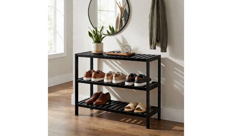 Keplin 3 Tier Bamboo Shoe Rack - Black