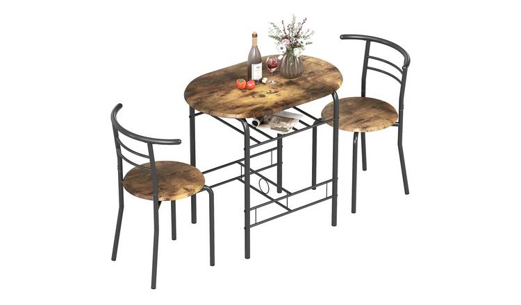 HOMCOM 3 Piece Metal Dining Table with Storage Shelf - Rustic Brown