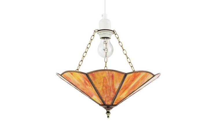 Happy Homewares Orange Coloured Tiffany Glass Easy Fit Pendant Shade - 36cm