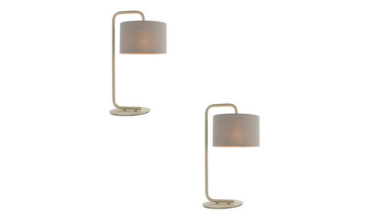 Loops Direct Pack of 2 Table Lamp - Satin Champagne Slate Grey