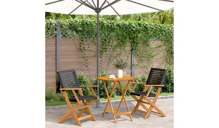 Walplus 3 Piece Poly Rattan Folding Bistro Set - Black - 70 x 75 cm