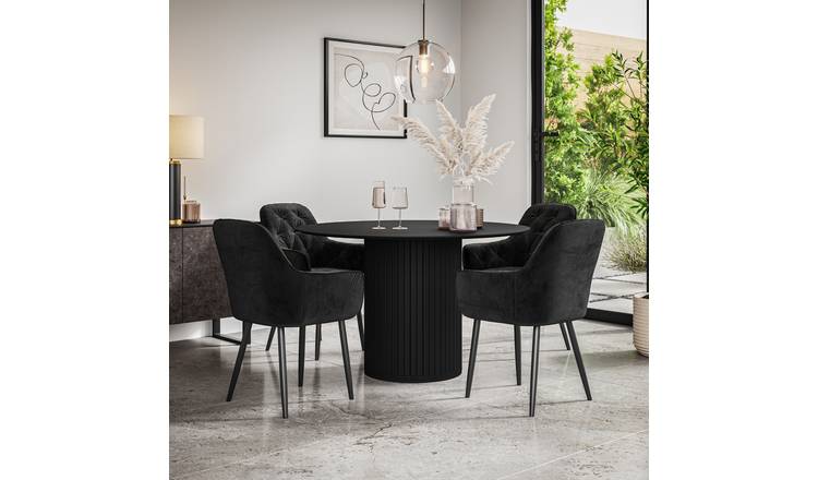 Furniture Online Arlo Anika Black Top w Blk Legs Dining Table & 4 Black Chairs
