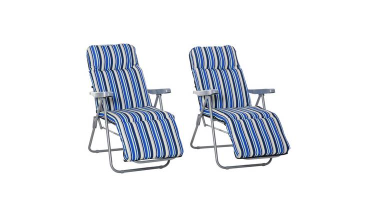 Outsunny 2 pcs Folding Zero Gravity Garden Chairs - Blue Stripe