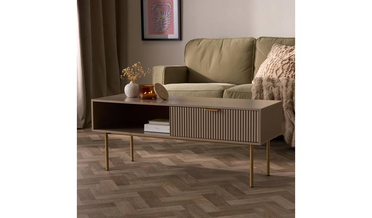 OHS Ribbed Coffee Table with Drawer - Natural