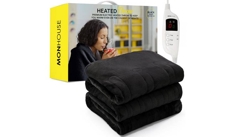 MONHOUSE Single Heated Blanket Electric Throw - Black