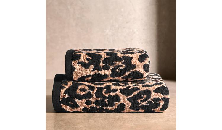 OHS Jacquard Leopard Cotton Hand Towel - 50 x 80cm - Brown