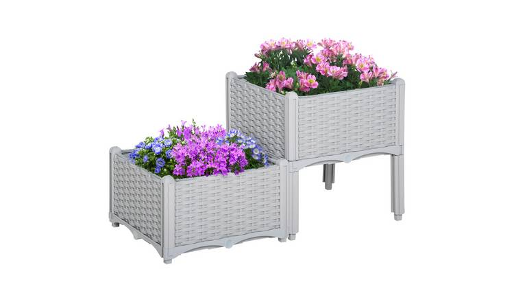 Outsunny 2 PP Garden Elevated Raised Bed - Grey