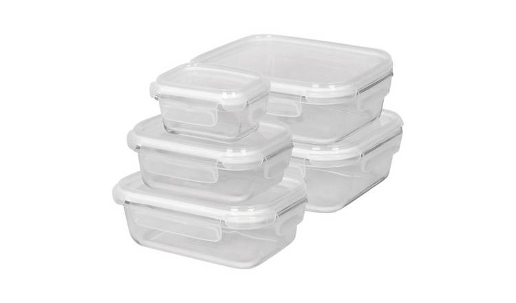 Harbour Housewares 5pc Glass Food Storage Container Set with Lids - 5 Sizes