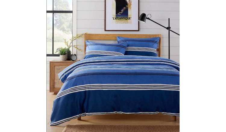 New Edge Blinds Harlow Stripes Printed Blue Duvet Set - King