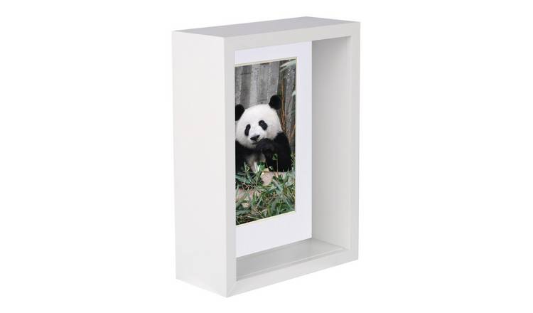 Nicola Spring 3D Deep Box Photo Frame - 5" x 7" with Mount - White/White