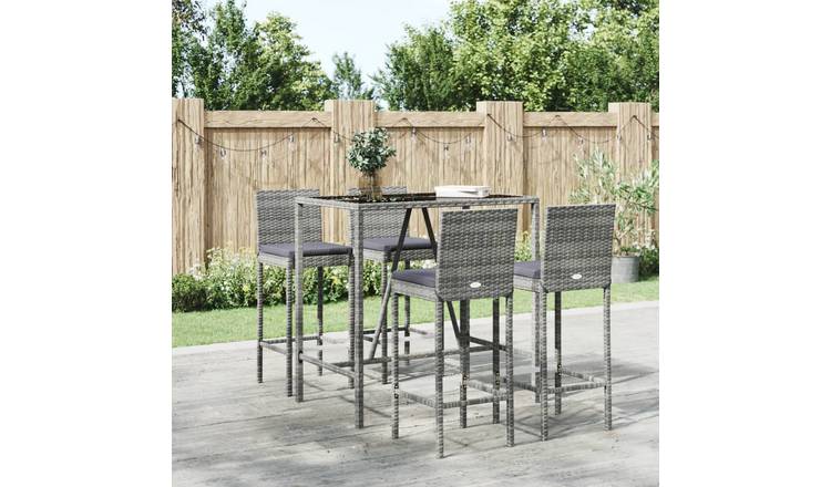 Walplus 5 Piece Poly Rattan Garden Bar Set - Grey - 110 x 70 x 110 cm