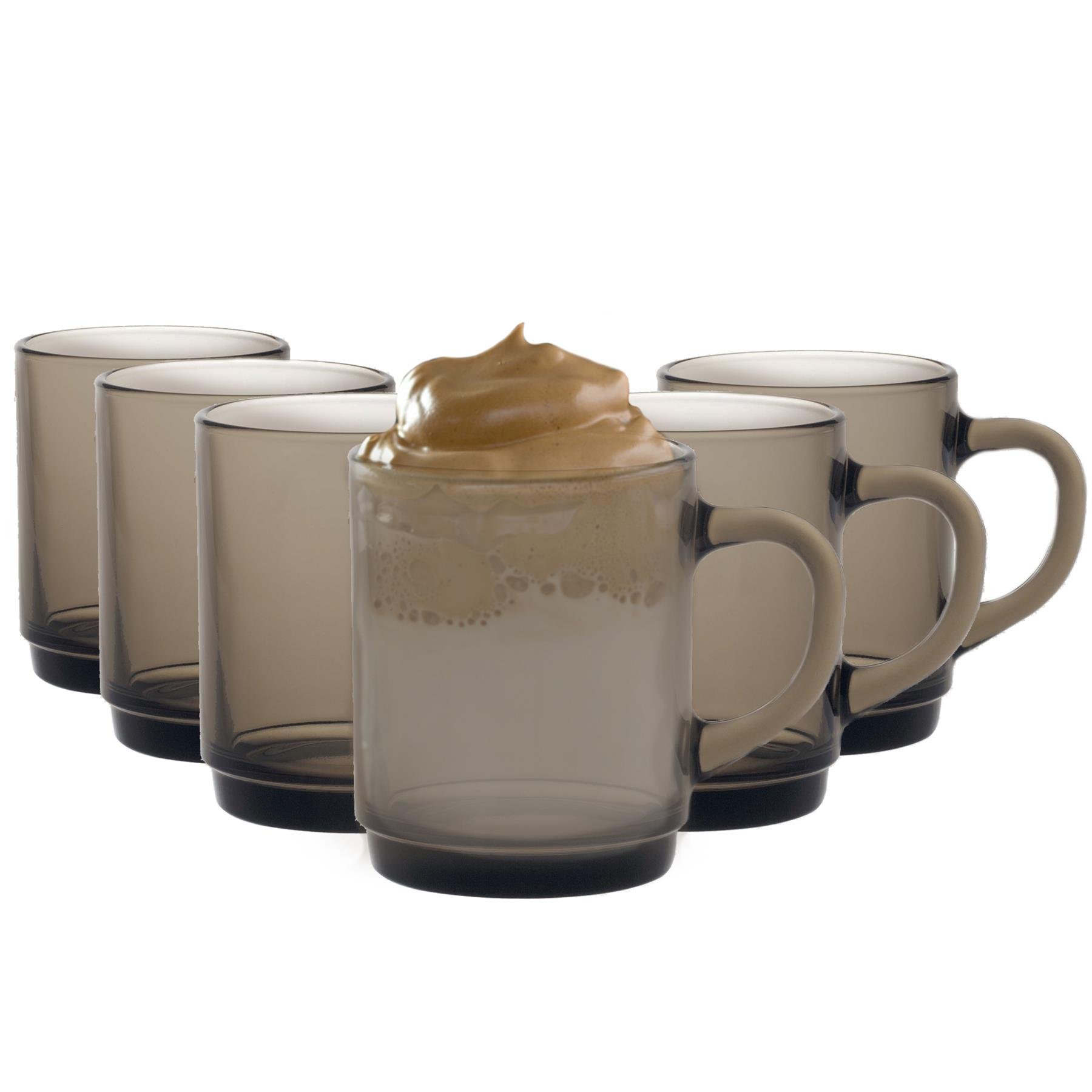 Duralex Versailles 260ml Glass Coffee Mugs Pack of 6 - Grey - Image 1