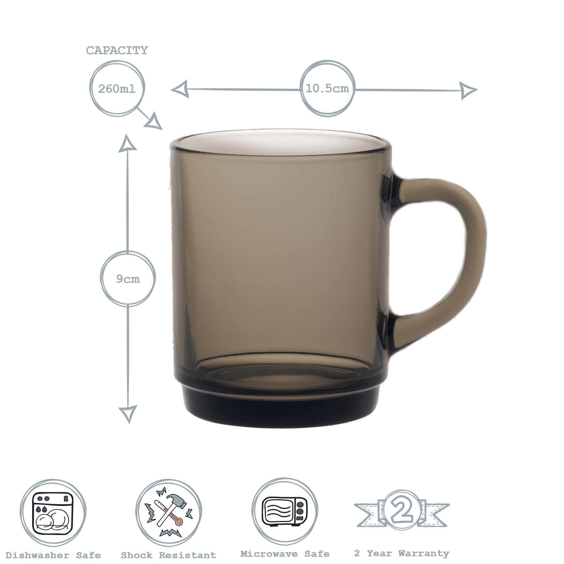 Duralex Versailles 260ml Glass Coffee Mugs Pack of 6 - Grey - Image 3