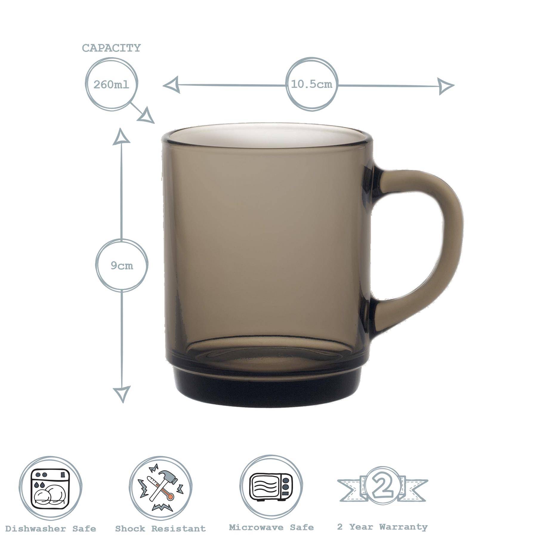 Duralex Versailles 260ml Glass Coffee Mugs Pack of 6 - Grey - Image 3