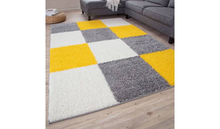 The Rugs Yellow Myshaggy Checkered Shaggy Rug - 180 x 270cm