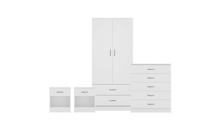 Vida Designs Riano Bedroom Set (Bedsides, 5 Drawer Chest, 2x2 Wardrobe) - White