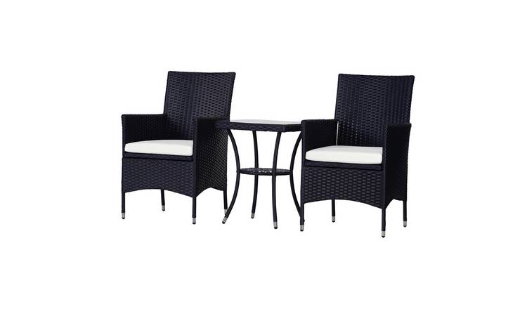 Outsunny 3 Piece Rattan Garden Bistro Set with 2-Tier Coffee Table - Black