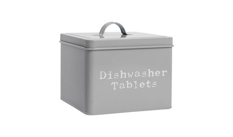 Harbour Housewares Vintage Metal Dishwasher Tablets Canister - Grey